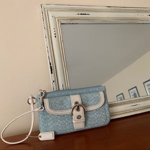 Coach light blue wristlet
